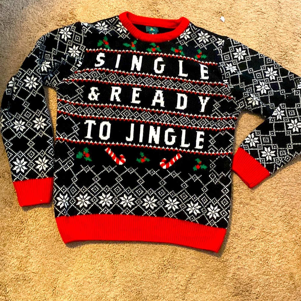 Ugly Christmas Sweater size Medium womens black single & ready to Jingle M